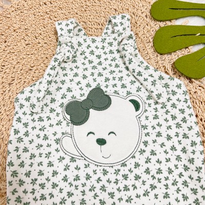  Jardineira Nózinho - Ursinha com Laço - Verde Militar